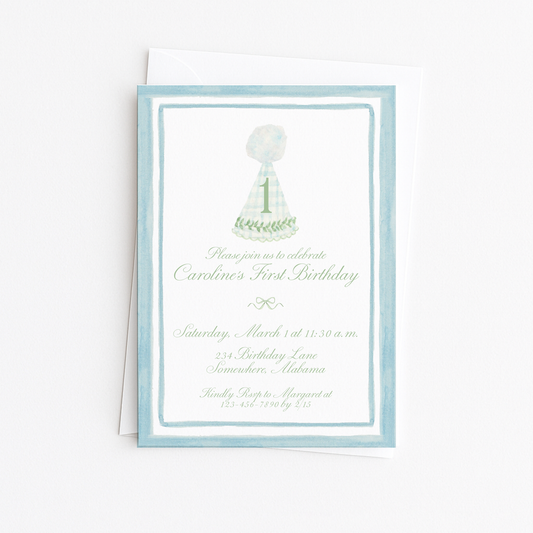 Teal & Green First Birthday Invitation