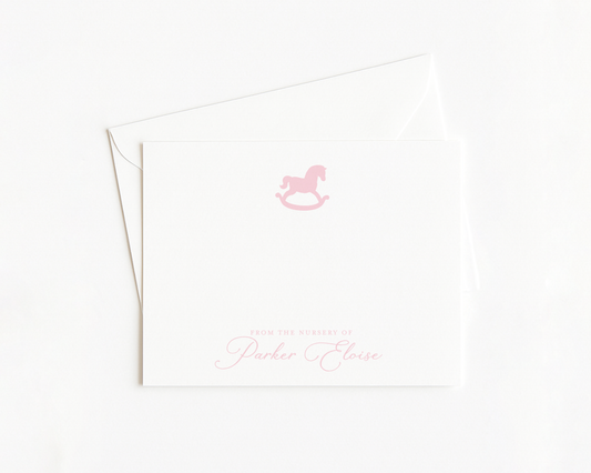 Pink Rocking Horse Baby Stationery