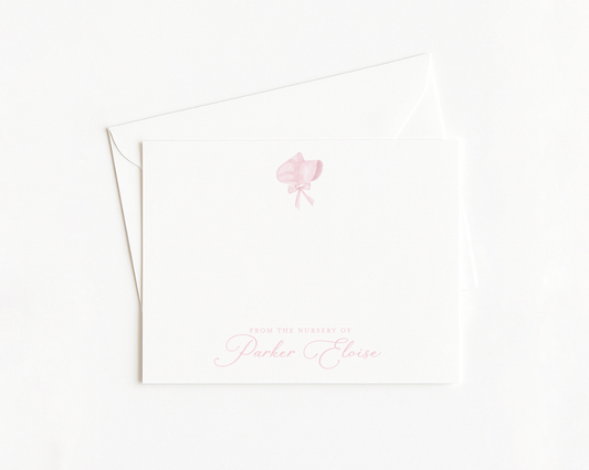 Pink Bonnet Baby Stationery
