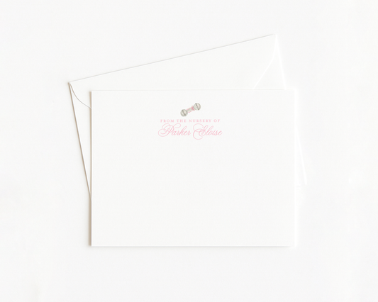 Pink Heirloom Rattle Baby Stationery
