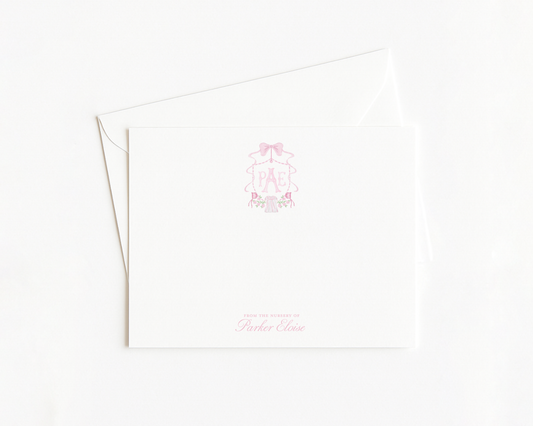 Pink Crest Baby Stationery