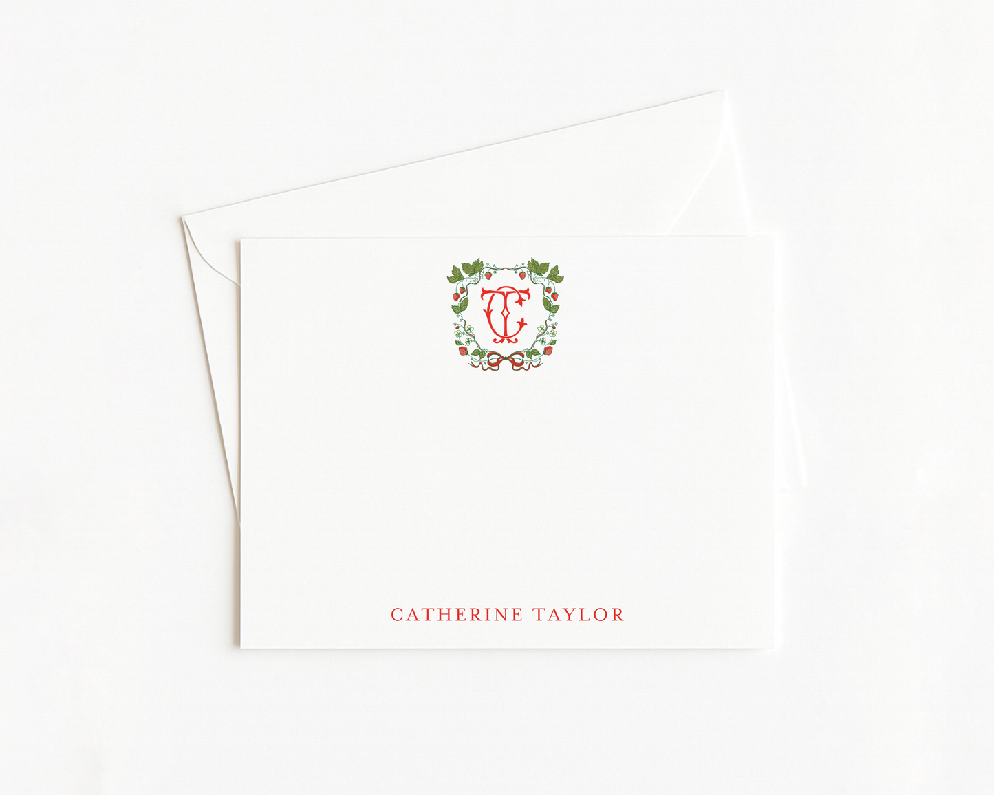 Strawberry Crest Double Monogram Stationery