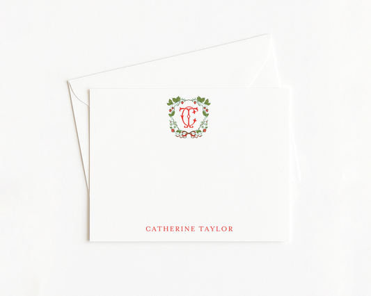 Strawberry Crest Double Monogram Stationery