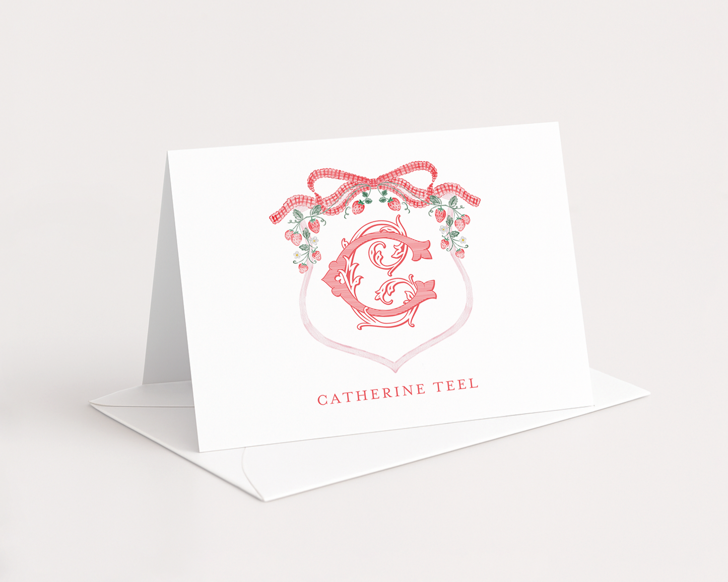 Folded Strawberry Crest Stationery