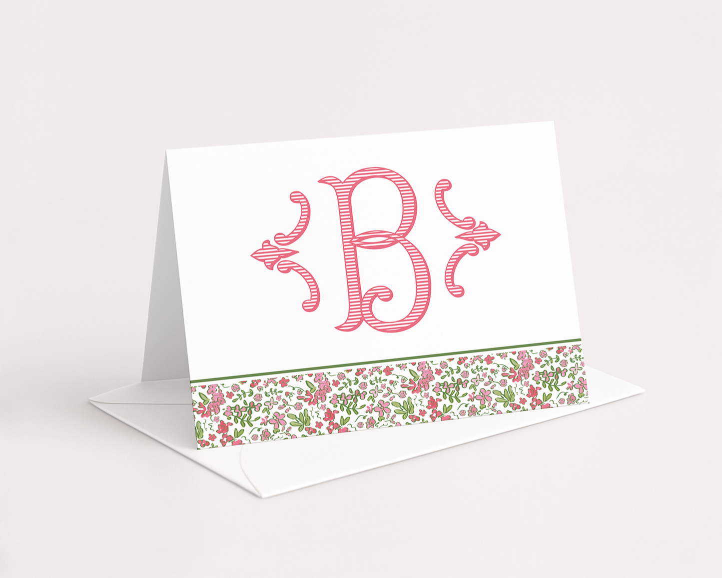 Folded Monogram Floral Stationery