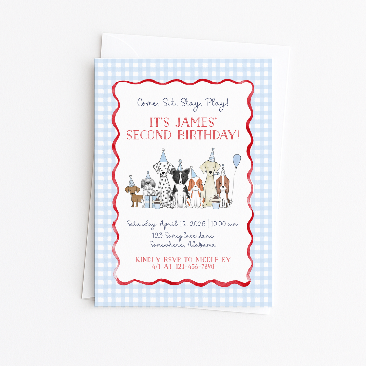 Gingham Puppy PAWTY Invitation #2