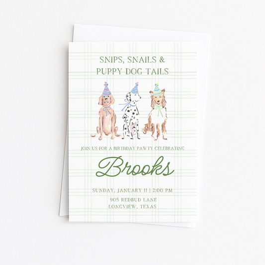 Snips, Snails, & Puppy Dog Tails Invitation - Green