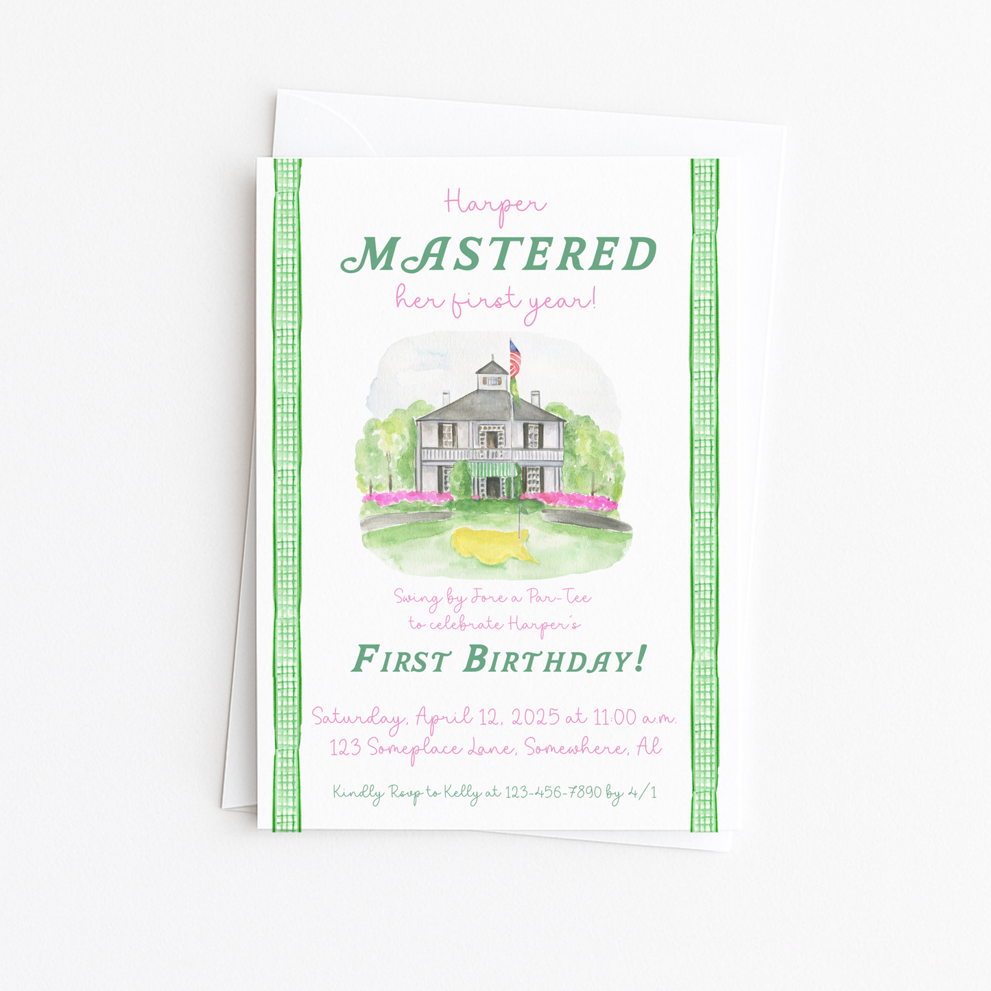 Pink & Green Master's Invitation
