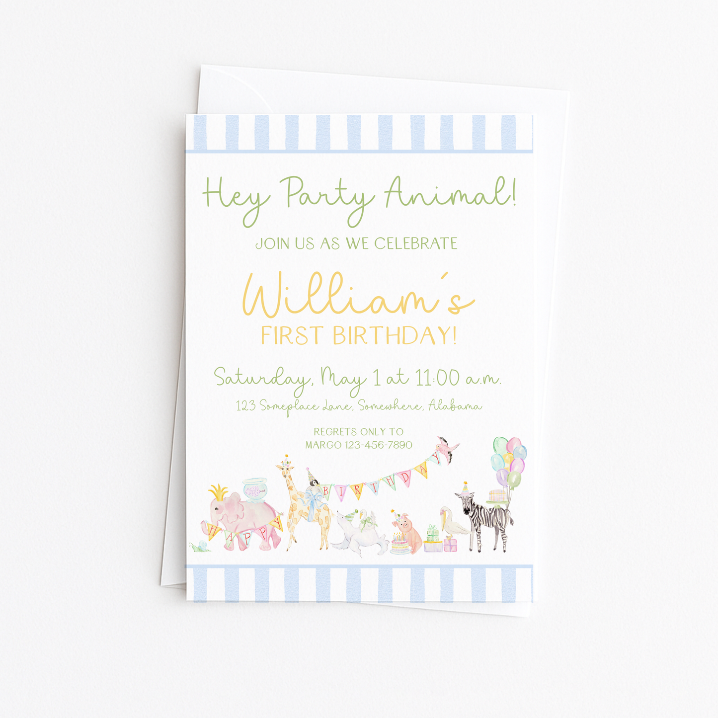 Hey Party Animal Invitation - Blue & Yellow