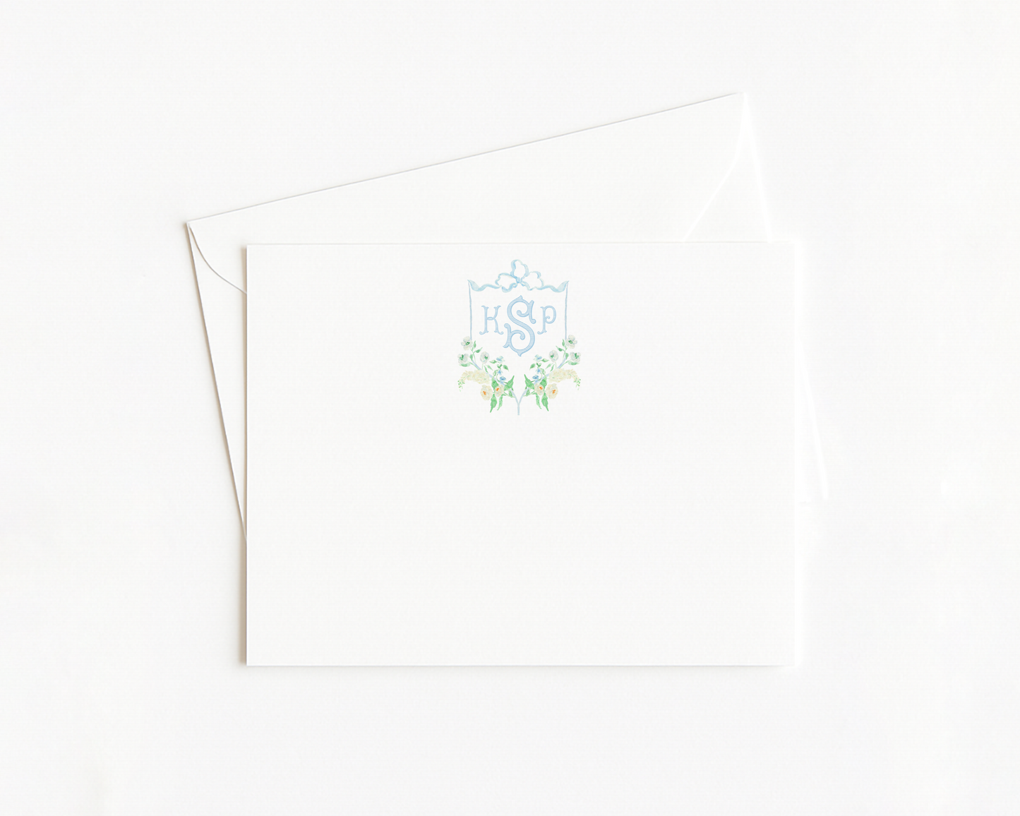Blue Floral Crest Monogram Stationery