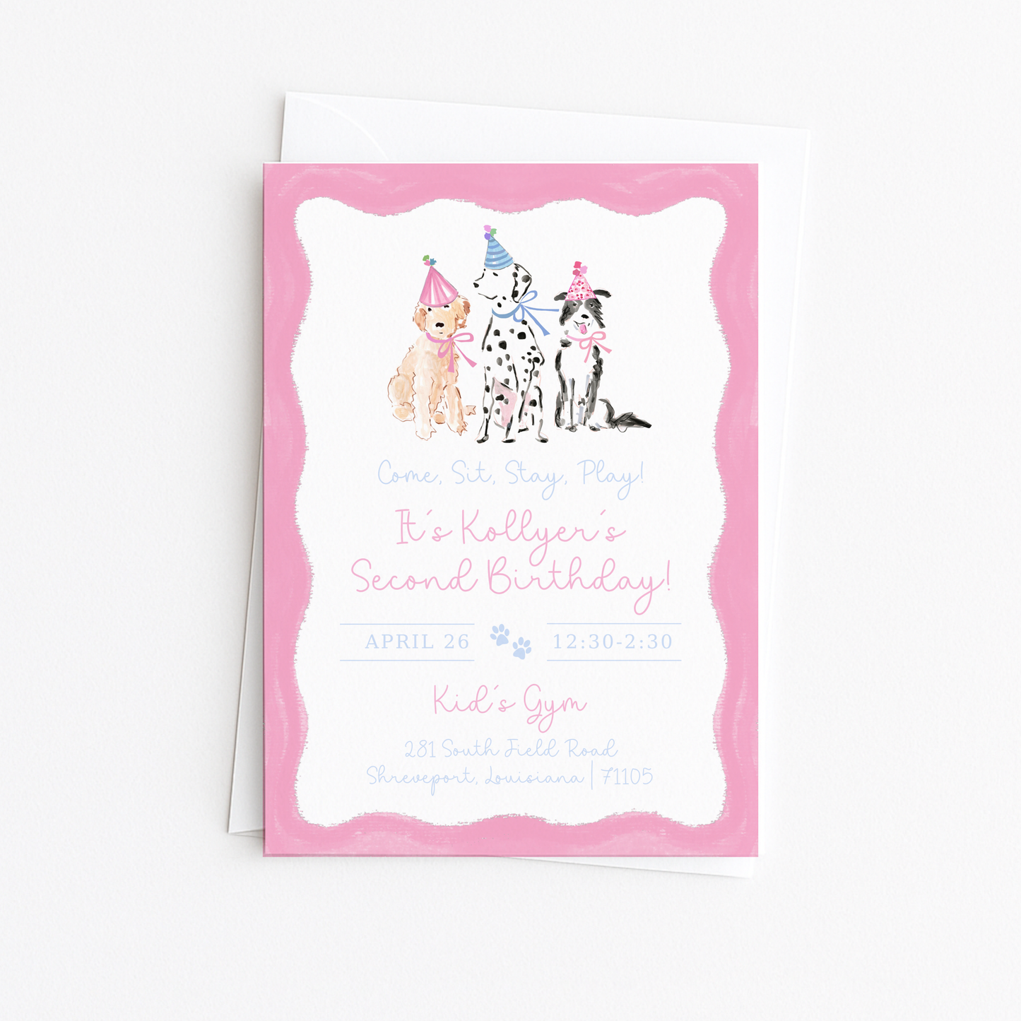 Come, Sit, Stay, Play - Pink Invitation