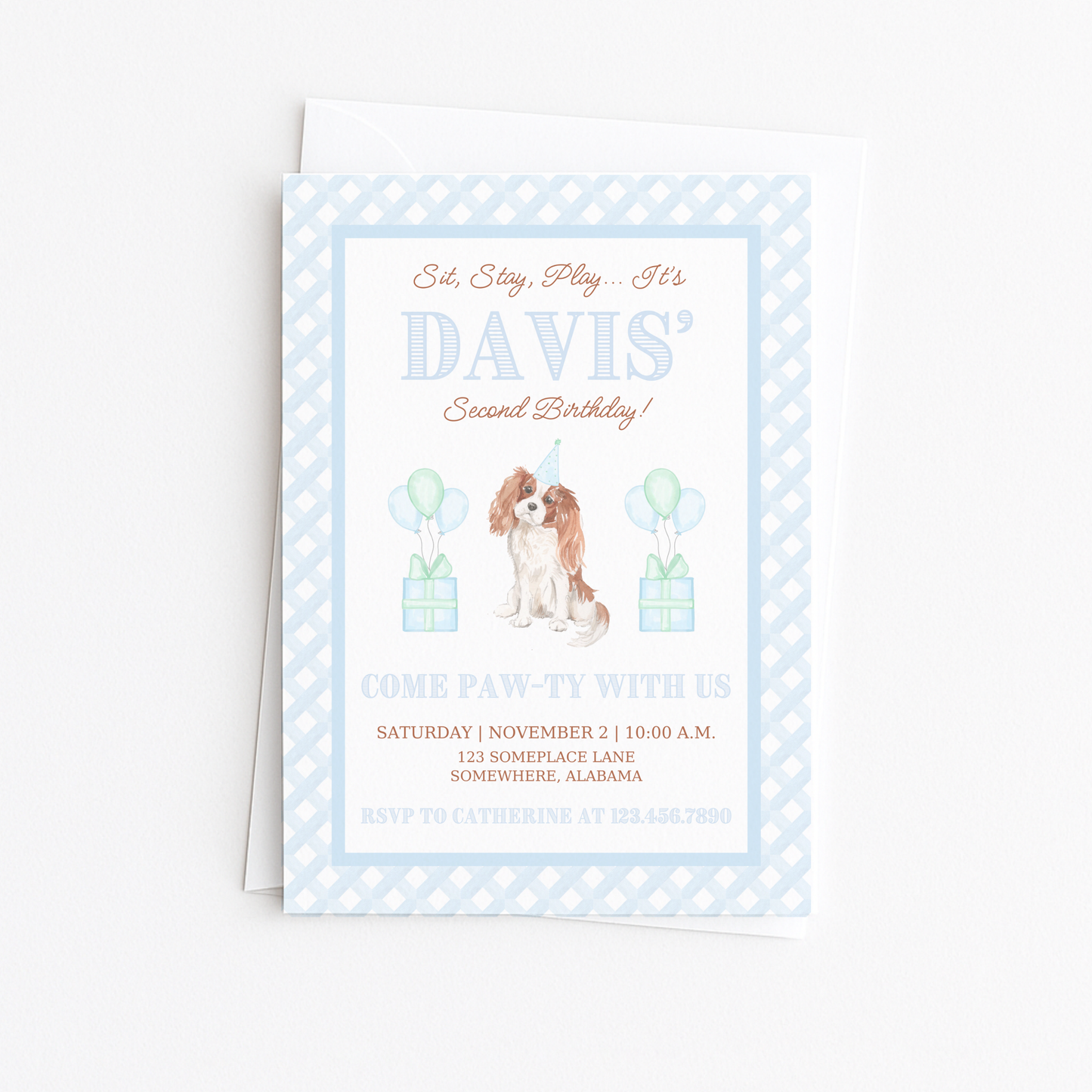 Puppy Pawty Invitation - King Charles Cavalier