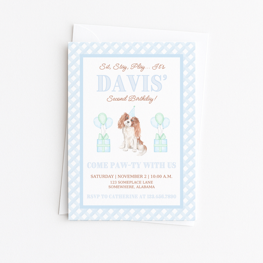 Puppy Pawty Invitation - King Charles Cavalier