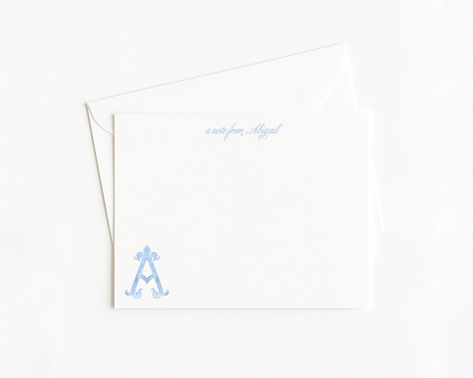 Blue Monogram Script Stationery