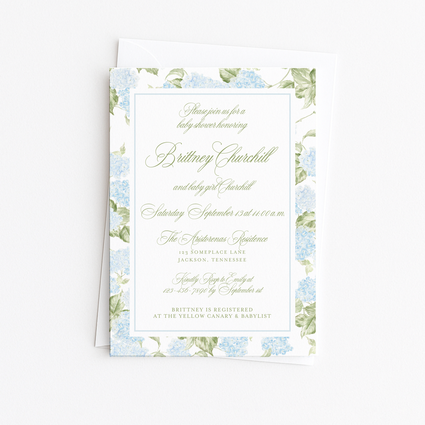 Hydrangea Baby Shower Invitation #2