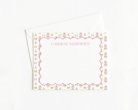 Pink and Green Butterfly Lattice Stationery