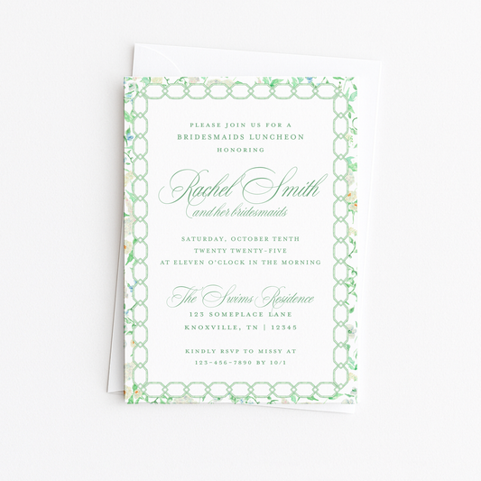 Green Lattice Border Bridal Shower Invitation