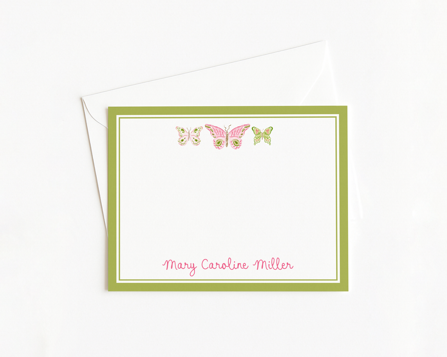 Pink and Green Butterfly Stationery #3