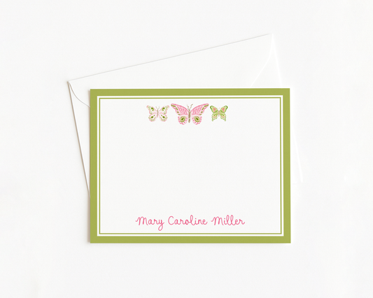 Pink and Green Butterfly Stationery #3