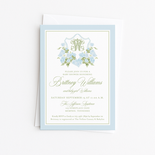 Hydrangea Crest Baby Shower Invitation