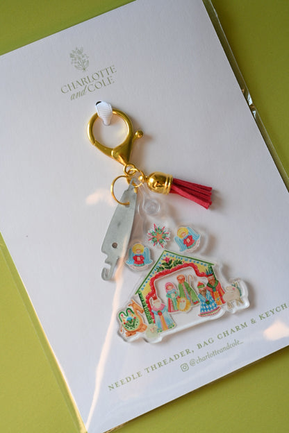 Nativity - Needlepoint Scissors & Needle Threader Keychain