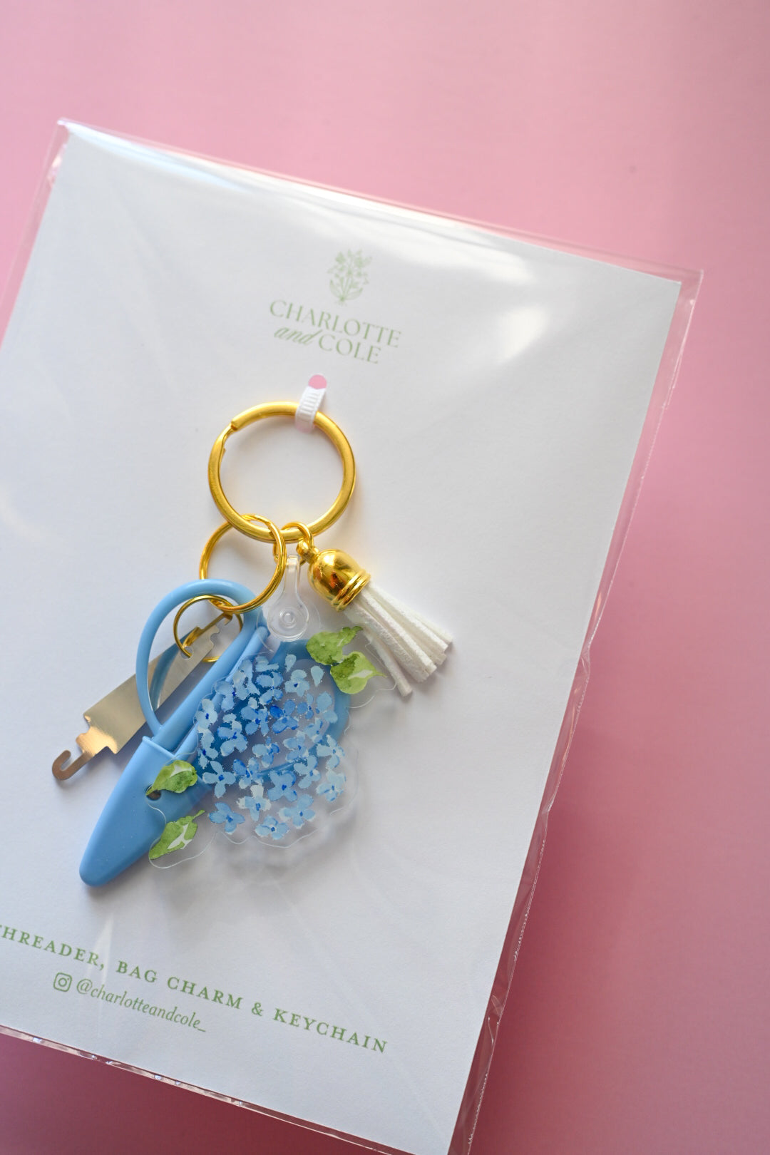 Blue Hydrangea - Needlepoint Scissors & Needle Threader Keychain