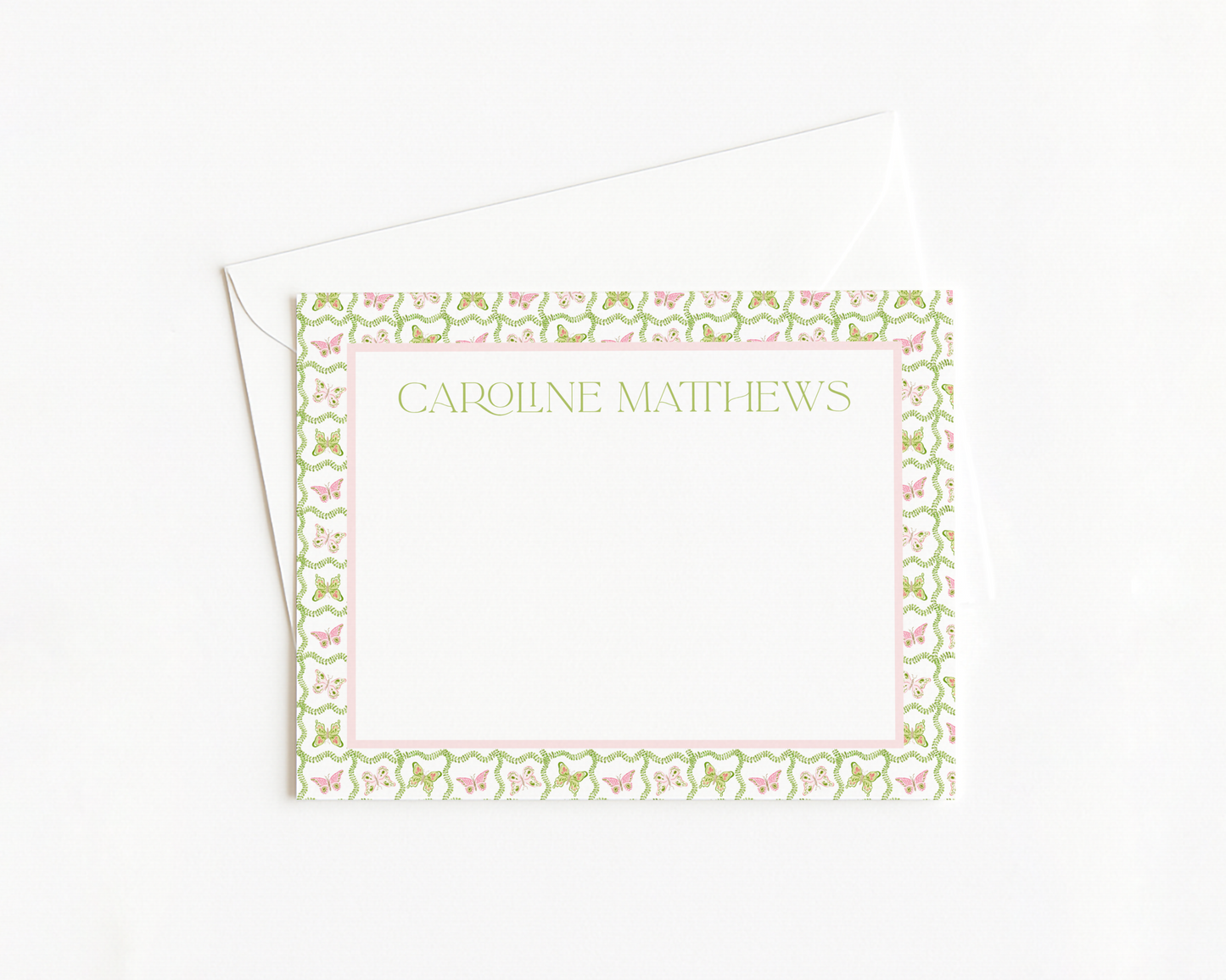 Pink and Green Butterly & Floral Lattice Stationery